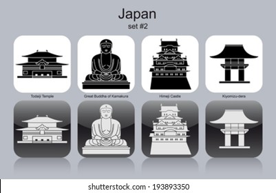 Landmarks of Japan. Set of monochrome icons. Editable vector illustration.