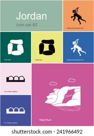 Landmarks of Jordan. Set of color icons in Metro style. Editable vector illustration.