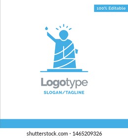 Landmarks, Liberty, Of, Statue, Usa Blue Solid Logo Template. Place for Tagline. Vector Icon Template background