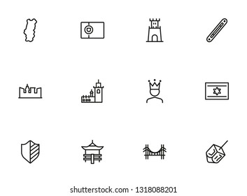 Landmarks line icon set. Portugal, fortress, castle, bridge. Travel concept. Can be used for topics like tourism, vacation, architecture, adventure