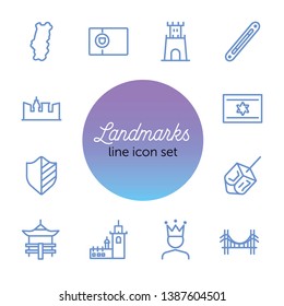 Landmarks line icon set. Portugal, fortress, castle, bridge. Travel concept. Can be used for topics like tourism, vacation, architecture, adventure