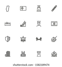 Landmarks line icon set. Portugal, fortress, castle, bridge. Travel concept. Can be used for topics like tourism, vacation, architecture, adventure