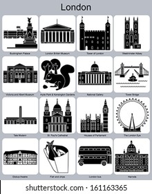 Landmarks of London. Set of monochrome icons. Editable vector illustration. svg