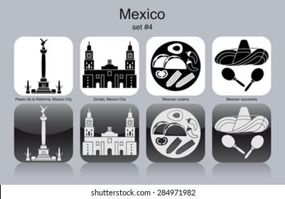 Landmarks of Mexico. Set of monochrome icons. Editable vector illustration.