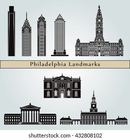 a landmarks and monuments isolated on blue background in editable vector file