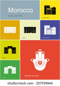 Landmarks of Morocco. Set of color icons in Metro style. Editable vector illustration.