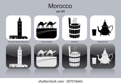 Landmarks of Morocco. Set of monochrome icons. Editable vector illustration.