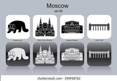 Landmarks of Moscow. Set of monochrome icons. Editable vector illustration.