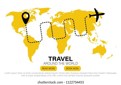  Landmarks on the globe.Modern flat design.Travel banner. Travel to World. Road trip. Tourism.Journey. Travelling illustration.Landmarks on the globe.Vacation.Concept website template.