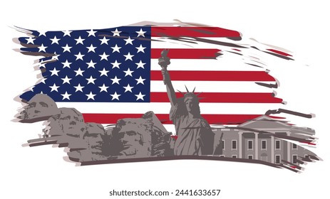 Landmarks on the US flag. Used for decoration, advertising design, websites or publications, banners, posters and brochures.
