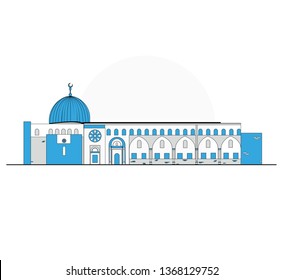 Landmarks of Palestine - Al Aqsa mosque in Jerusalem, Flat Vector line style historic sight showplace attraction. World countries cities vacation travel sightseeing Asia