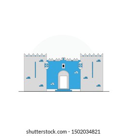 Landmarks of Palestine - Damascus Gate in Jerusalem, Flat Vector line style 