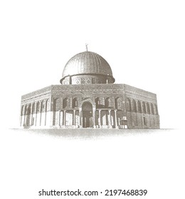 Landmarks of Palestine - Dome of the Rock in Jerusalem, Flat Vector line style historic sight showplace attraction. isolated engraving vector