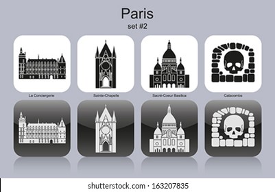 Landmarks of Paris. Set of monochrome icons. Editable vector illustration.