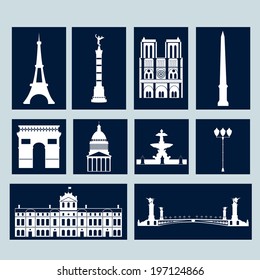 Landmarks of Paris, vector colorful cartoon flat icon set