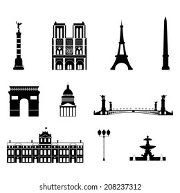 Landmarks of Paris, vector simple black and white icons