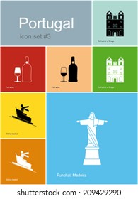 Landmarks of Portugal. Set of color icons in Metro style. Editable vector illustration.