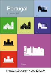 Landmarks of Portugal. Set of color icons in Metro style. Editable vector illustration.