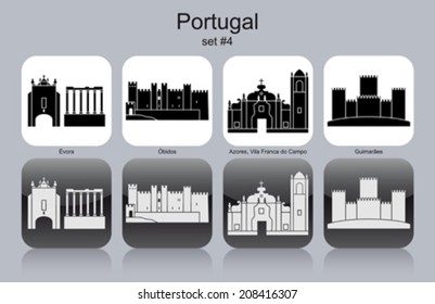 Landmarks of Portugal. Set of monochrome icons. Editable vector illustration.