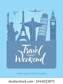 Landmarks. Poster with famous historical landmarks for travelers