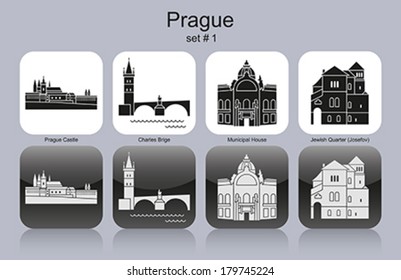 Landmarks of Prague. Set of monochrome icons. Editable vector illustration.