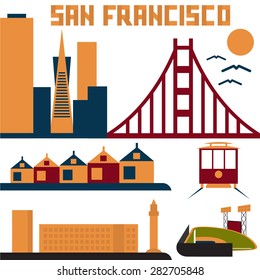 landmarks of San Francisco flat design