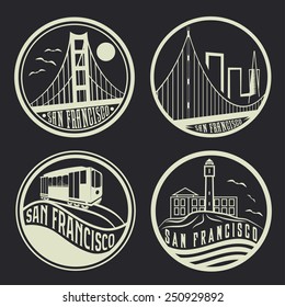 landmarks of San Francisco vintage labels set