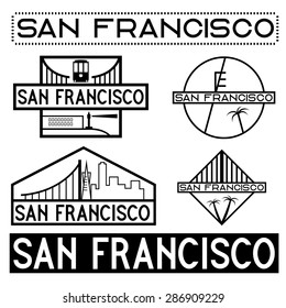 landmarks of San Francisco vintage labels set