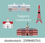 Landmarks of Sapporo JAPAN icons Hokkaido
