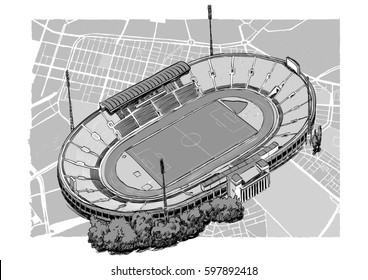 Landmarks of Sofia - national stadium. Vector drawing.