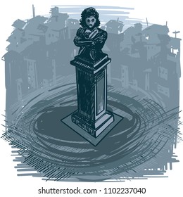 Landmarks of Sofia - Pushkin monument. Vector drawing.