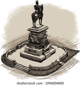 Landmarks of Sofia - Tsar Liberator. Monument in the center of Sofia. Vector drawing.