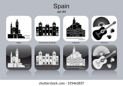 Landmarks of Spain. Set of monochrome icons. Editable vector illustration.