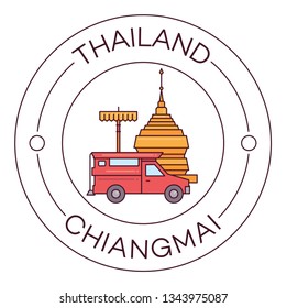 Landmarks of Thailand Chiang Mai Flat Line Logo Minimalist Style Vector Illustration