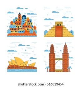 Landmarks, Travel flat style illustration