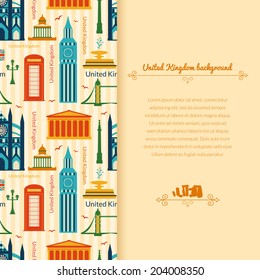 Landmarks of United Kingdom, vector colorful background with vertical space for text and flat geometric objects