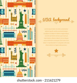 Landmarks of United States of America vector colorful background with vertically space for text