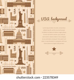 Landmarks of United States of America vector background with vertically space for text