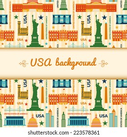 Landmarks of United States of America vector colorful background with central space for text