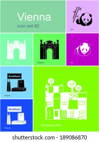 Landmarks of Vienna. Set of flat color icons in Metro style. Editable vector illustration.