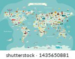 Landmarks world map vector cartoon illustration