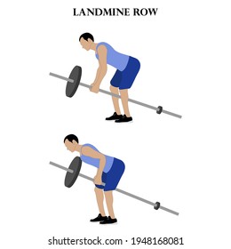Landmine row exercise illustration on the white background. Vector illustration