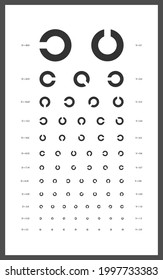 Landolt C Chart For An Eye Test. Ophthalmic Test Poster Template. Flat Vector Illustration.