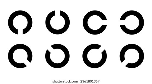 Ilustración médica del anillo roto del Landolt C Eye Test Chart. Esbozo del estilo del vector de la línea de prueba de visión japonesa aislado en fondo blanco. Prueba oftálmica optometrista de la placa de ensayo de visión