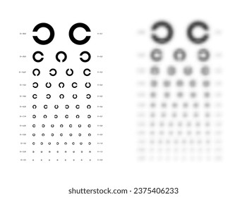 Landolt C Eye Test Chart broken ring blurred medical illustration. Japanese vision test line vector sketch style outline isolated. Vision board optometrist test examination Checking optical glasses