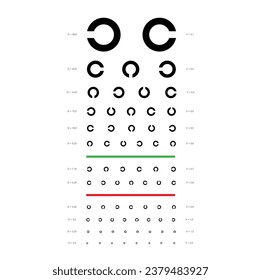 Landolt C Eye Test Chart broken ring medical illustration. Japanese vision test line vector sketch style outline isolated on white background. Vision board test examination Checking optical glasses