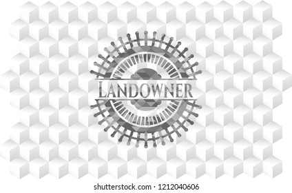 Landowner grey badge with geometric cube white background