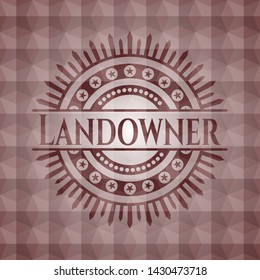 Landowner red emblem with geometric pattern background. Seamless.