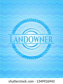 Landowner sky blue water wave style badge.
