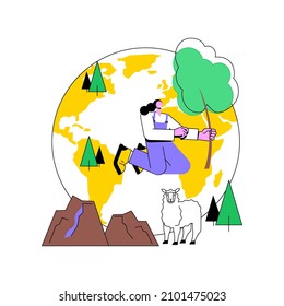 Diseño abstracto de la conservación de tierras de ilustración vectorial. Salud de la tierra, protección de la vida silvestre, área de conservación, parque nacional, bosque silvestre, paisaje natural, preservación forestal metáfora abstracta.